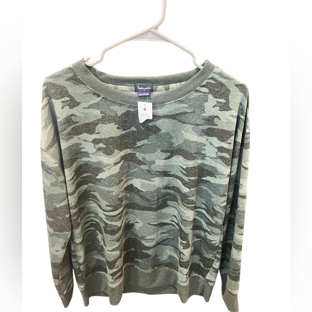 Splendid Camo Print Pullover Sweatshirt Green Size medium